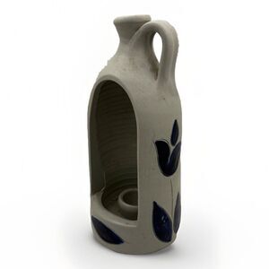 Williamsburg Pottery Salt Glaze Cobalt Blue Leaves Colonial Jug Candle Holder